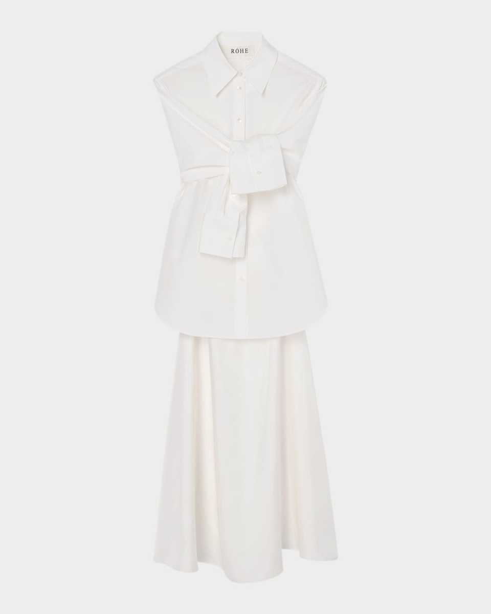 Silk-Poplin Combo Gilet Maxi Dress